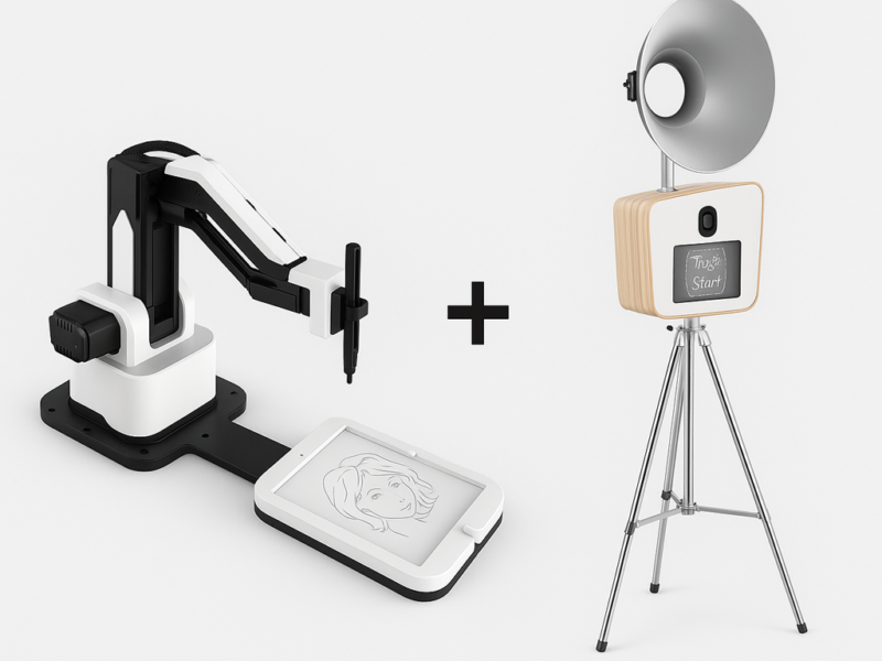 Photobooth + 2 Robots "Draw Me bot" + Supports personnalisés + Prestation